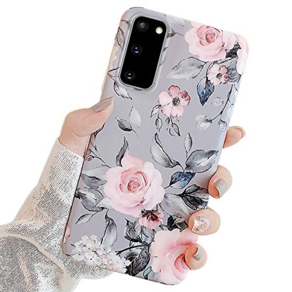 Ownest Capa compatível com Samsung Galaxy S20 FE 5G com flores roxas e folhas cinzas para meninas mulheres folhas com padrão de flores elegante e macia TPU protetora para Samsung Galaxy S20 FE-Flowers