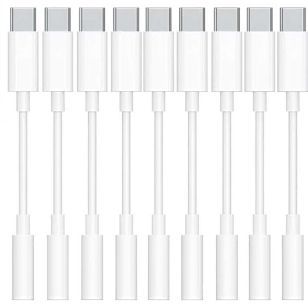 Pacote com 10 adaptadores de áudio USB para conector de 3,5 mm, adaptador de fone de ouvido para USB C compatível com iPhone 17/16/15 séries, Samsung Galaxy S25, S24, S23 Ultra, Note 20, iPad Pro