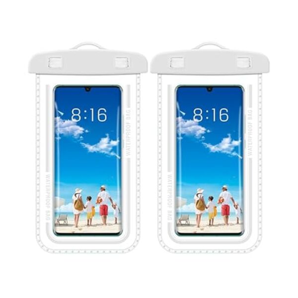 Pacote com 2 bolsas de telefone à prova d'água - capa de celular à prova d'água de 19 cm para viagem na praia, bolsa seca IPX8 com cordão para iPhone 16 15 Pro Max, essencial para navio de cruzeiro