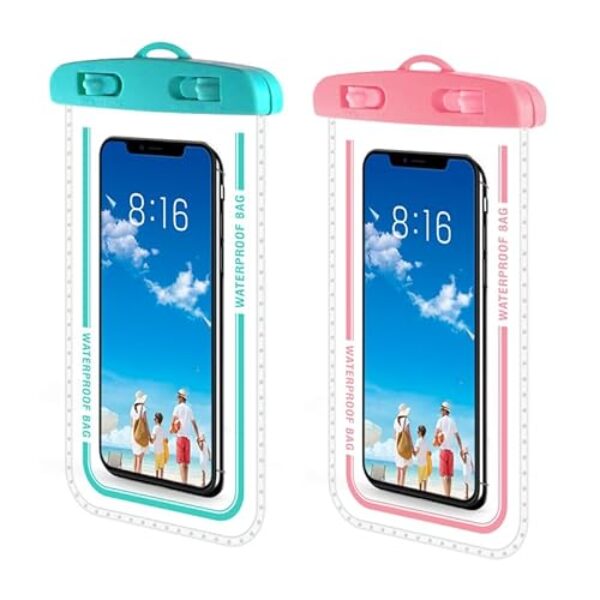 Pacote com 2 bolsas de telefone à prova d'água – capa de celular à prova d'água de 7,5 polegadas para viagem na praia, bolsa seca IPX8 com cordão para iPhone 16 15 Pro Max, Cruise Ship Essentials
