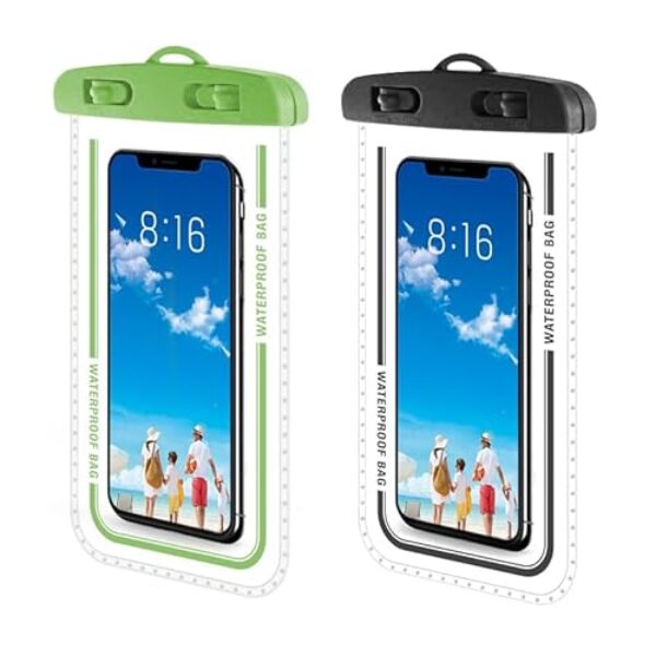 Pacote com 2 bolsas de telefone à prova d'água – capa de celular à prova d'água de 7,5 polegadas para viagem na praia, bolsa seca IPX8 com cordão para iPhone 16 15 Pro Max, Cruise Ship Essentials