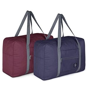 Pacote com 2 bolsas de viagem dobráveis para companhias aéreas, bolsa de transporte para fim de semana, bolsa de hospital, bolsa esportiva de academia, preta e vermelha