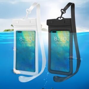 Pacote com 2 bolsas extra grandes à prova d'água, bolsa impermeável flutuante, bolsa subaquática para iPhone 15 14 13 12 11 Pro Max, Galaxy S23 S22 S21 S20 Ultra, Pixel, branco + preto