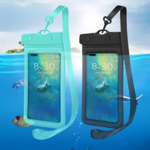 Pacote com 2 bolsas extra grandes à prova d'água, bolsa impermeável flutuante, bolsa subaquática para iPhone 15 14 13 12 11 Pro Max, Galaxy S23 S22 S21 S20 Ultra, Pixel, verde + preto