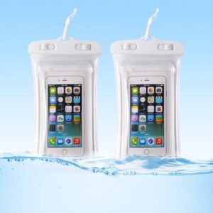 Pacote com 2 bolsas impermeáveis para celular, bolsa seca para iPhone 16 15 14 13 12 Pro Max Plus XR e Galaxy S24 S23 S22 IPX8 capa esportiva ao ar livre (branca)