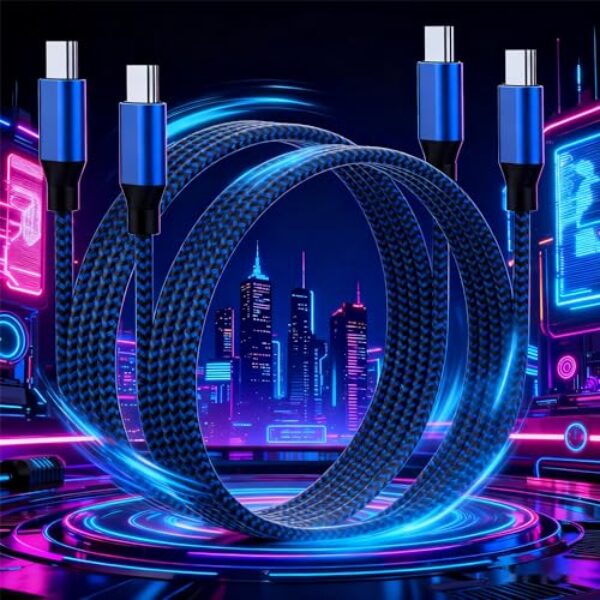 Pacote com 2 cabos USB C para USB C de nylon trançado de 1,8 m USB tipo C, cabo de carregamento rápido para iPhone 17/17 Plus/17 Pro Max/iPhone 16/16 Plus/16 Pro Max/15/15 Plus/15 Pro Max, MacBook Pro