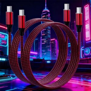 Pacote com 2 cabos USB C para USB C de nylon trançado de 1,8 m USB tipo C, cabo de carregamento rápido para iPhone 17/17 Plus/17 Pro Max/iPhone 16/16 Plus/16 Pro Max/15/15 Plus/15 Pro Max, MacBook Pro