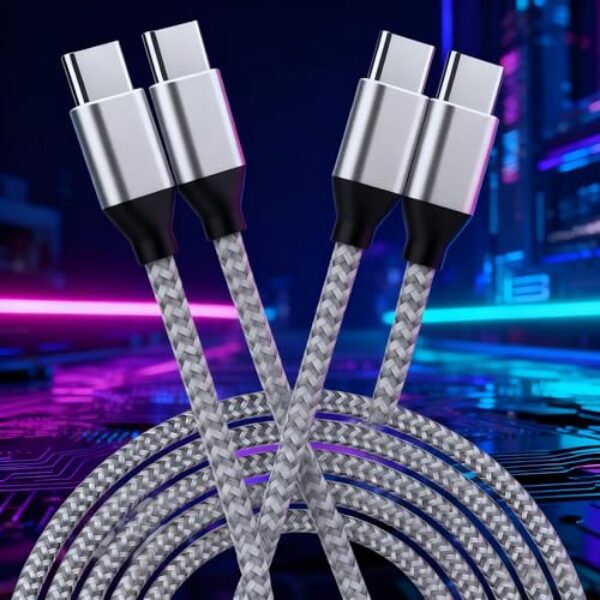 Pacote com 2 cabos USB C para USB C de nylon trançado de 60 W, 3 m, USB tipo C, cabo de carregamento rápido para iPhone 17/17 Plus/17 Pro Max/iPhone 16/16 Plus/16 Pro Max/15/15 Plus/15 Pro Max