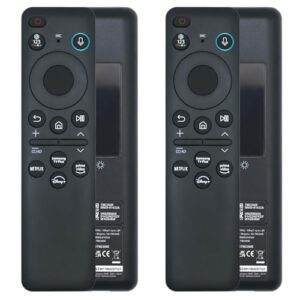 Pacote com 2 controles remotos BN59-01432A por voz solar, controle remoto Bluetooth recarregável USB-C com carregamento solar compatível com Samsung Frame Smart TV, Samsung Neo QLED S90D Smart 8K HDR