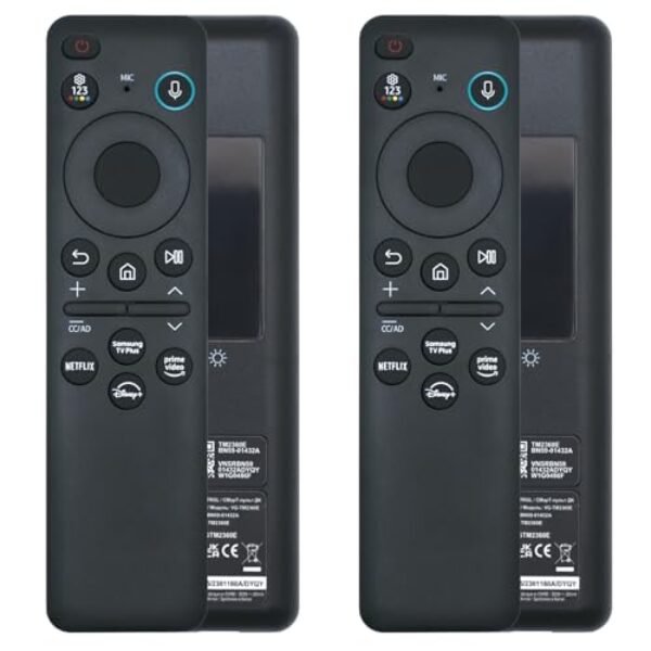 Pacote com 2 controles remotos BN59-01432A por voz solar, controle remoto Bluetooth recarregável USB-C com carregamento solar compatível com Samsung Frame Smart TV, Samsung Neo QLED S90D Smart 8K HDR