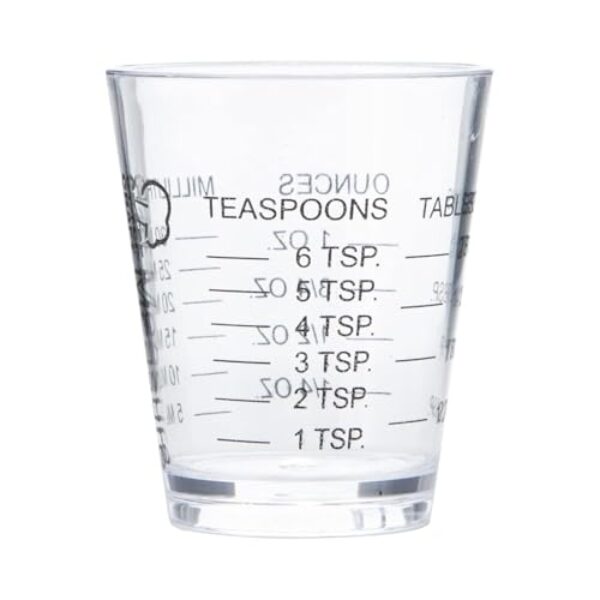 Pacote com 2 copos de dose de medição de vidro pesado, copo de medição líquido de base grossa para café, jigger expresso de 4 medidas sem desbotamento com incrementa