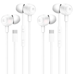 Pacote com 2 fones de ouvido USB C para iPhone 16/15 Pro Max Plus, [certificado MFi] Fones de ouvido tipo C com microfone e controle remoto, fones de ouvido com fio com cancelamento de ruído para iPad