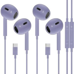 Pacote com 2 fones de ouvido USB C para iPhone 16/15 tipo C, fones de ouvido com fio com microfone e controle remoto, cancelamento de ruído para iPad Pro, Galaxy S23/S22/S21/S20/Ultra Note 10/20
