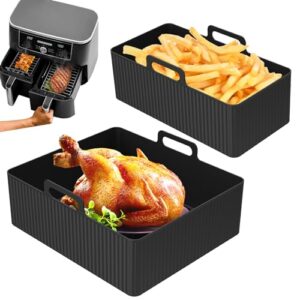Pacote com 2 forros de silicone para fritadeira a ar com ranhuras mais altas e designs curvos, panela reutilizável de silicone para fritadeira a ar adequada para torre T17099 Salter EK5729 Lakeland