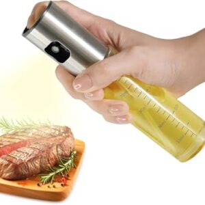 Pacote com 2 pulverizadores de óleo para cozinhar, garrafa dispensadora de azeite de oliva de 100 ml para utensílios de cozinha, alimentos, fritadeira a ar, salada, vinagre, churrasco, bomba de aço