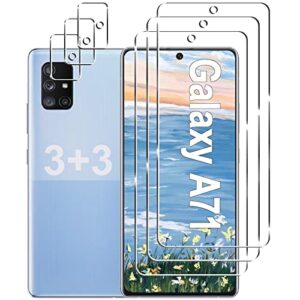 [Pacote com 3 + 3] Protetor de tela Galaxy A71 5G + protetor de lente de câmera, vidro temperado de dureza 9H, antiarranhões, HD transparente, fácil instalação, sem bolhas, protetor de tela para Samsung Galaxy A71 5G/4G/5G UW