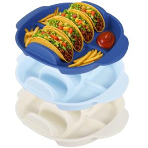 Pacote com 3 pratos de taco de silicone com alças e compartimentos para molhos, bandejas de taco de 3 compartimentos para refeições, reaquecíveis e compatíveis com máquina de lavar louça