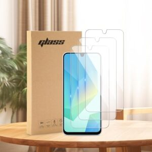 Pacote com 3 projetado para Samsung Galaxy A12, vidro temperado à prova de arranhões, sem bolhas, ultra resistente (0,26 mm HD ultra transparente) vidro de dureza 9H