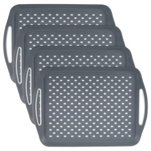 Pacote com 4 bandejas antiderrapantes para servir alimentos com alças, 40 x 32 x 4 cm, bandejas retangulares de comida, bandeja de jantar inquebrável, bandeja de comida antiaderente, lavável na