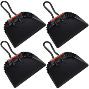 Pacote com 4 pá de lixo de metal resistente de 30,5 cm para uso doméstico portátil e ferramenta de limpeza de detritos, ideal para uso doméstico e comercial (preto)