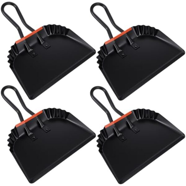 Pacote com 4 pá de lixo de metal resistente de 30,5 cm para uso doméstico portátil e ferramenta de limpeza de detritos, ideal para uso doméstico e comercial (preto)