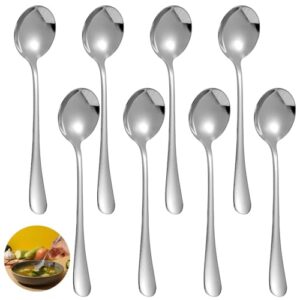 Pacote com 8 colheres de sopa de aço inoxidável com acabamento liso, alças longas, ideal para buffets e sopas