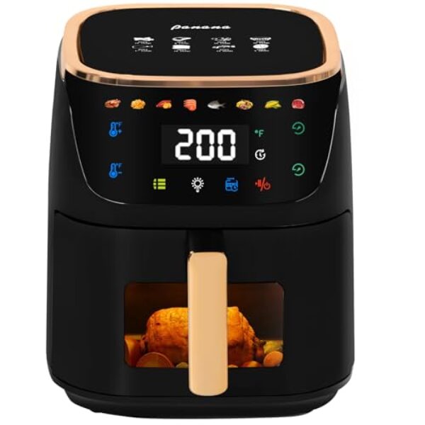 Panana Fritadeira a ar grande compacta de 8 litros, 8 menus predefinidos, predefinições de controle digital de um toque, tela sensível ao toque, lavável na lava-louças, antiaderente, adequado para