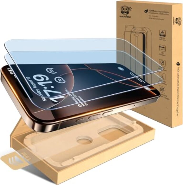 PandaShield Pacote com 2 protetores de tela para iPhone 16 Pro, filme PET 6H com bandeja de alinhamento automático. Ecológico, sem bolhas, compatível com capas, antiarranhões