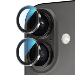 PandaShield Protetor de lente de câmera para iPhone 16/16 Plus, [ajuste invisível 1:1 e ultra clareza] 98% de transmissão, dureza 9H, antiarranhões, fácil instalação, capa, preto, pacote com 2