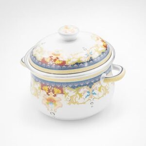 Panela Caçarola Esmaltada Vintage 3,6L à Indução – Com Tampa Decorada Indiana, Alta Durabilidade