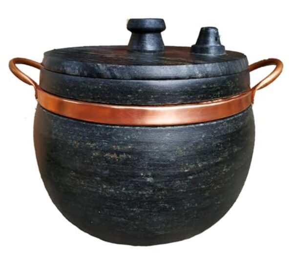 Panela De Pressão N:5 Em Pedra Sabão Com Alça De Cobre