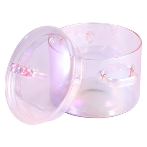 Panela de vidro de 1,5 L, panela de vidro transparente rosa com tampa, resistente ao calor para sopa de macarrão e vegetais