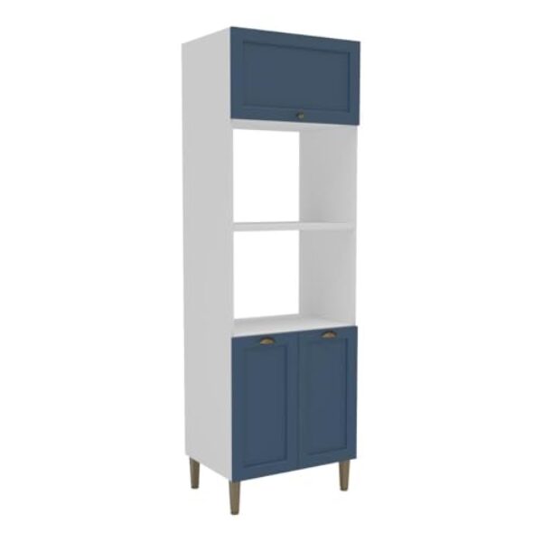 Paneleiro de Cozinha Americana para Forno e Micro-ondas 70cm 3 Portas Multimóveis Cr20490 Branco/azul
