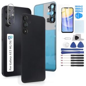 Para Samsung Galaxy A15 5G A156U Vidro Traseiro Substituição para Samsung A15 4G A155F Tampa de Bateria de Substituição de Vidro Traseira Peças Acessórios de Porta com Ferramentas de Reparo (Preto)