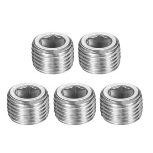 PATIKIL 5 peças de plugue de tubo de aço inoxidável 304 M16 x 1,5 macho rosca sextavada interna plugue de tubo sextavado encaixe de tubo escareado para vedação de água óleo gasoduto, prata