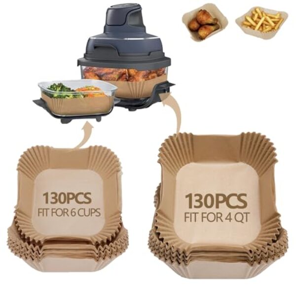 PEJATTN Forros de fritadeira de ar Crispi descartáveis para ninja, 260 peças de acessórios para fritadeira de ar crocante para recipiente de vidro, adequado para forros de fritadeira a ar de 4 litros