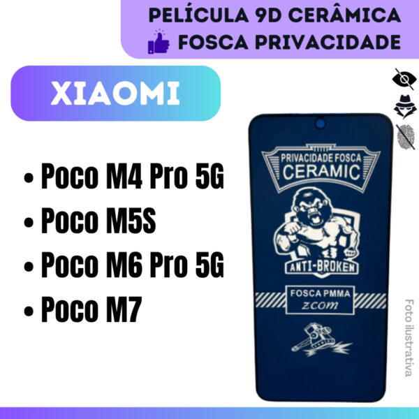 Película Cerâmica Fosca de Privacidade Flexível Para Xiaomi Poco M4 Pro 5G / Poco M5S / Poco M6 Pro 5G / Poco M7 / 9D