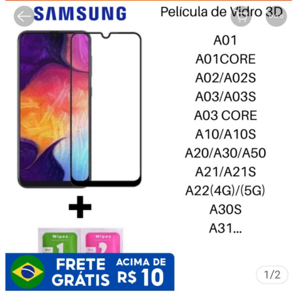 Película de Vidro 3D PARA SAMUSNG Linha A Galaxy A73 Galaxy A72 Galaxy A71 Galaxy A70 Galaxy A54 Galaxy A53 5G Galaxy A52 / A52S Galaxy A51 Galaxy A50 Galaxy A33 5G Galaxy A32 5G Galaxy A32 4G Galaxy A31 Galaxy A30 / A30S Galaxy A22 5G Galaxy A22