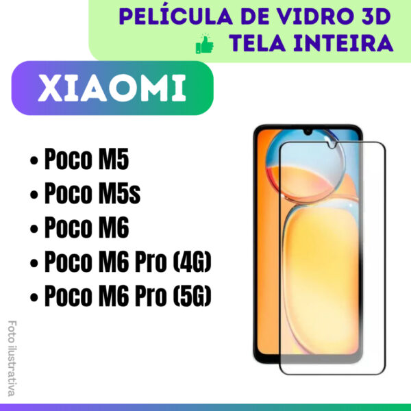 Película de Vidro 3D Xiaomi Poco M5 / Poco M5S / Poco M6 / Poco M6 Pro (4G) / Poco M6 Pro (5G) / Protetor de Tela.