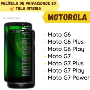 Película de Vidro de Privacidade para Motorola Moto G6/ Moto G6 Plus/ Moto G6 Play/ Moto G7/ Moto G7 Plus/ Moto G7 Play/ Moto G7 Power Película Protetor de Tela.