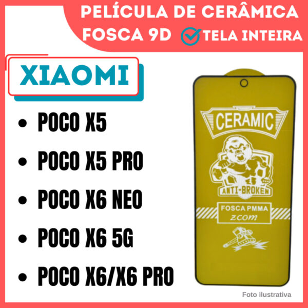 Película Fosca de Cerâmica Flexível Para Xiaomi Poco X5 / Poco X5 Pro /Poco X6 Neo / Poco X6 5G /Poc X6/X6 Pro/ 9D.