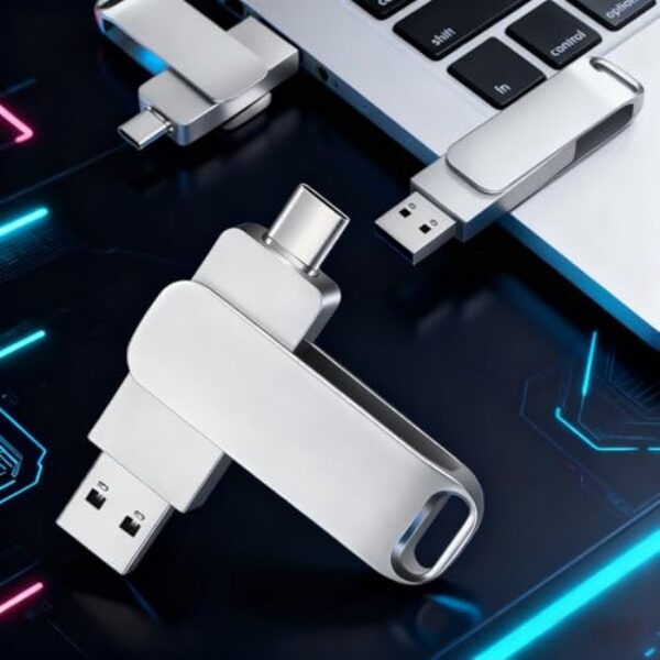 Pen drive USB de 16 GB, pen drive USB C duplo USB 3.2 tipo C + pen drive USB A, caixa de metal, design giratório, pular drive para PC, smartphone, tablet, PC, Mac, prata