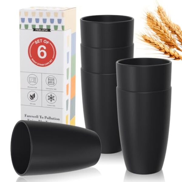 Perlapoc Conjunto de 6 copos grandes de palha de trigo, copo inquebrável de 590 ml, alternativo a copos reutilizáveis de plástico para cozinha e exterior, copos empilháveis, conjunto de copos para