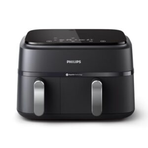 Philips Dual Basket Air Fryer série 3000 — funções 8 em 1, 9,5 litros, 2 gavetas, tempo de cozimento de sincronização automática, 90% menos gordura, tecnologia de ar rápido, aplicativo de receitas