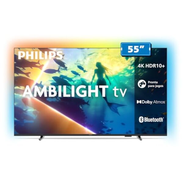 PHILIPS, Smart TV Ambilight 55" 4K, 55PUG8100/78, Google TV, Comando de Voz, HDR10+/Dolby Atmos, VRR/ALLM, Bluetooth