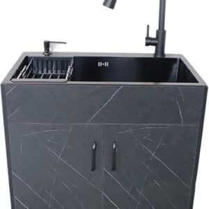 Pia De Aço Inoxidável Com Armário De Armazenamento, Armário De Pia Independente Com Torneira Extraível, Estação De Lavagem De Mãos Espaçosa Adequada Para Despensa, Co, Black, 58 * 43CM/22.8 * 16.9IN