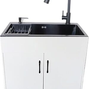 Pia De Aço Inoxidável Com Armário De Armazenamento, Armário De Pia Independente Com Torneira Extraível, Estação De Lavagem De Mãos Espaçosa Adequada Para Despensa, Co, Black, 50 * 40CM/19.6 * 15.7IN