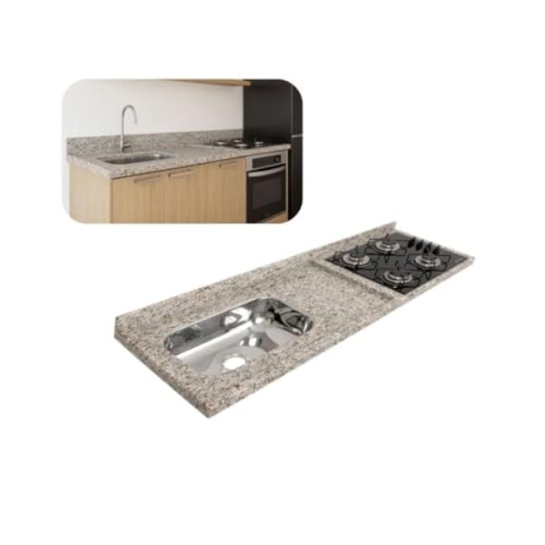 Pia de Granito Arabesco 120cm Espaço Cooktop e Cuba Inox N1