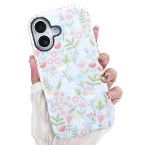 PIGLULOO Capa para iPhone 17, linda estampa floral para mulheres e meninas, design de padrão floral feminino estético, proteção total para câmera, capa de telefone TPU macio e fina, azul