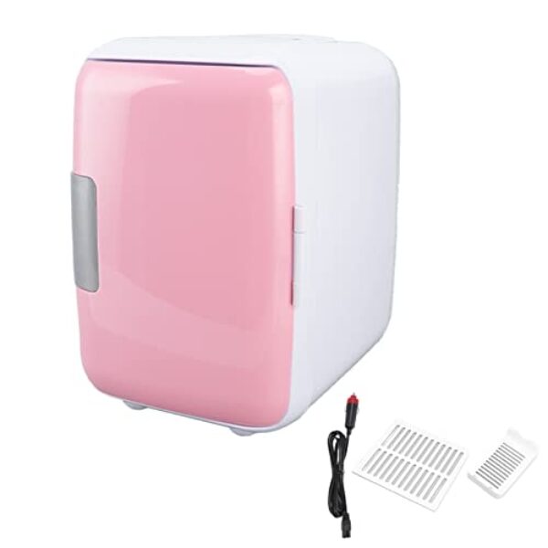 Pilipane Carro, mini geladeira portátil de 4 litros, mesa de escritório e dormitório universitário, geladeira pequena para alimentos, bebidas, beleza e maquiagem, mini geladeira para quarto (rosa)